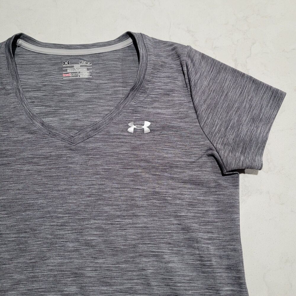 Under Armour UA HeatGear Tiger Twist Tech V-Neck Shirt Gray 1242207 GYM Active M